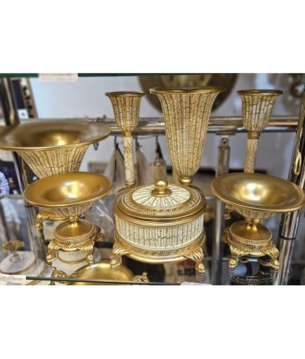 SALON SET 7 PARÇA KREM TAŞLI GOLD