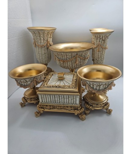 SALON SET 7 PARÇA KREM VARAK KURDELA