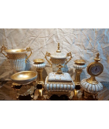 SALON SET 7 PARÇA BEYAZ VARAK MOTİF