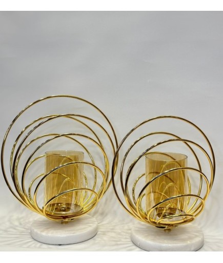 2'Lİ BYK.CAMLI METAL MUMLUK MERMER KAİDE GAGA-037