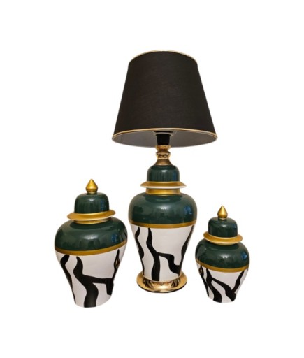 Üçlü Set Seramik Porselen Karışımı El Boyaması Abajur