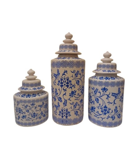 Mavi Çiçek Desenli 3'lü Küp