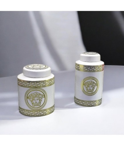 Medusa Desenli Yeşil ve Altın Silindir Vazo