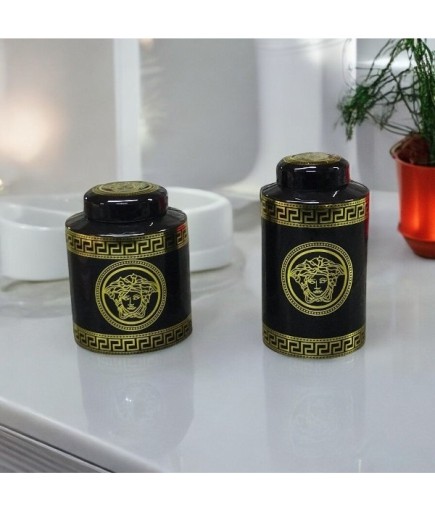 Medusa Desenli Yeşil ve Altın Silindir Vazo