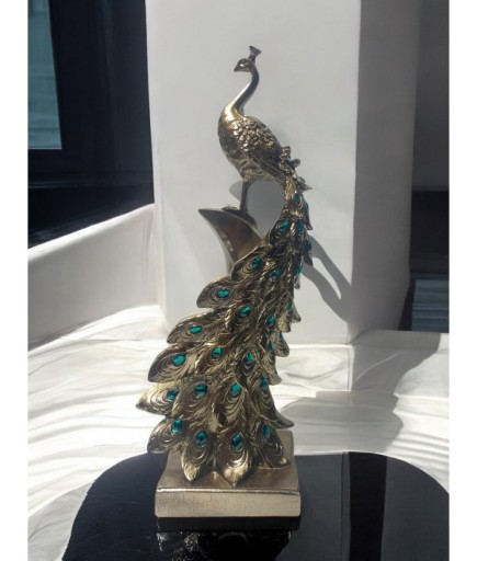Yeşil Dikey Taşlı Tavuskuşu  Dekoratif Obje