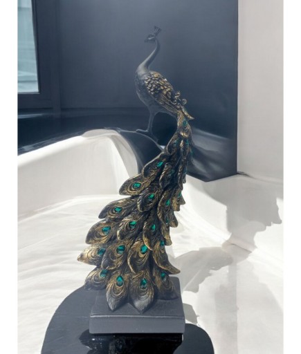 Yeşil Dikey Taşlı Tavuskuşu  Dekoratif Obje
