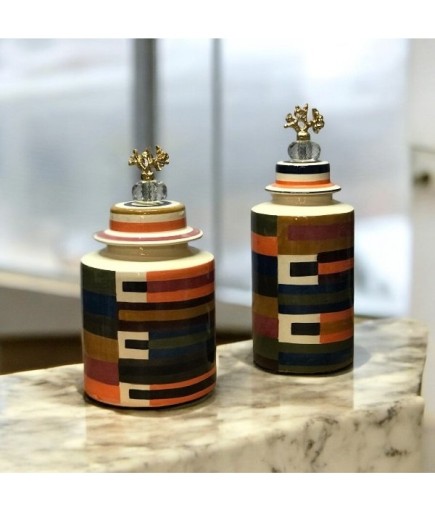 2'li Mercan Detaylı El Boyama Dekoratif Küp