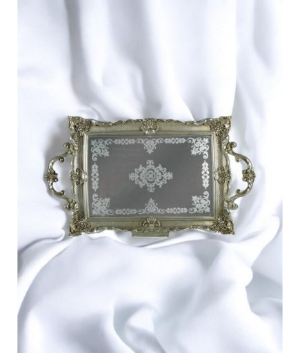 Polyester Dikdörtgen Desenli Epoksi Cam Tepsi