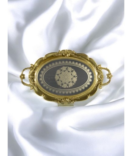 Polyester Desenli Oval Epoksi Cam Tepsi