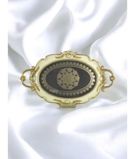 Polyester Desenli Oval Epoksi Cam Tepsi