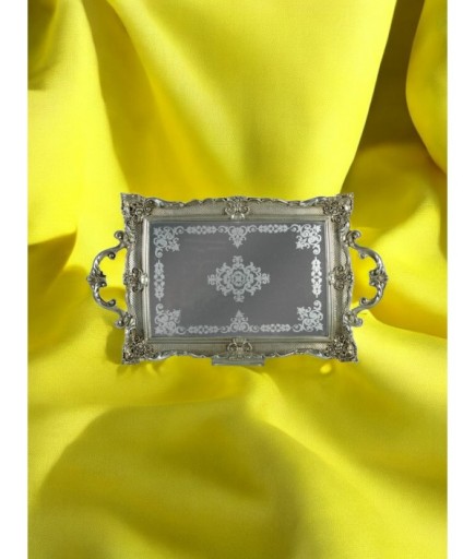 Polyester Desenli Dikdörtgen Epoksi Cam Tepsi