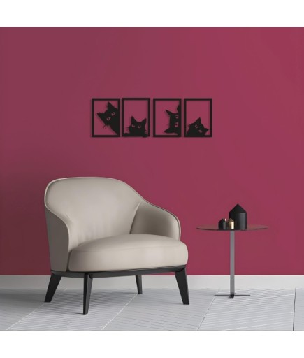 4 Parça Kedili Duvar Dekorasyon