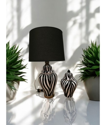 Zebra Desenli Siyah Beyaz Abajur