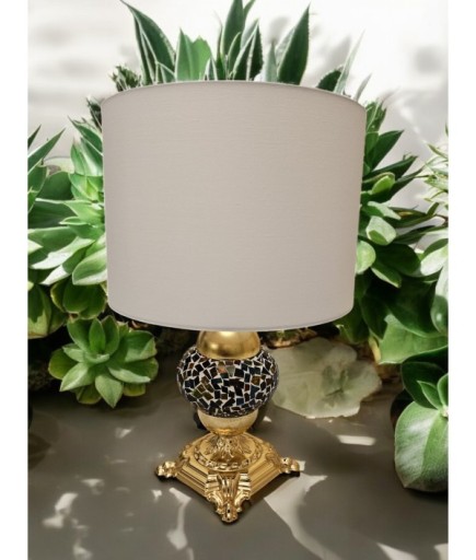 Desenli Abajur Altın Detaylı Abajur
