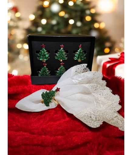 6'lı Dekoratif El Yapımı Yıl Başı Çam Ağacı Detaylı Peçetelik