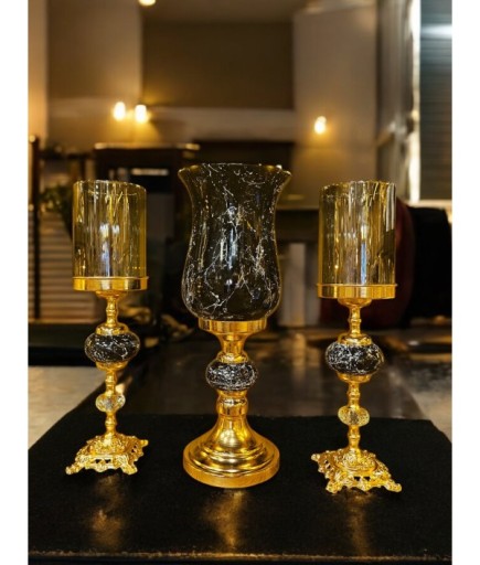 3'lü Takım Gold Detaylı Şamdan