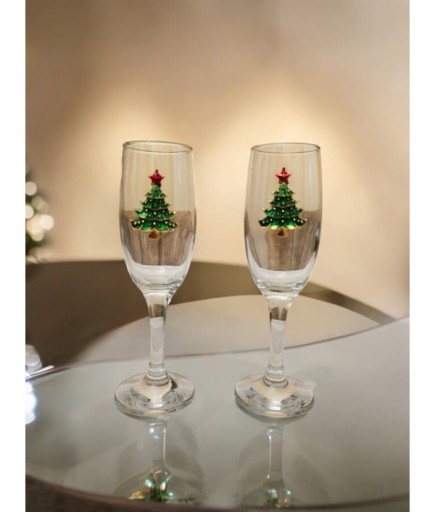 2'li Çam Ağacı Detaylı Şampanya Kadehi
