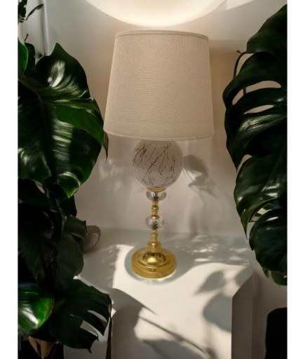 Altın Detaylı Kristal Taşlı Bombeli Abajur