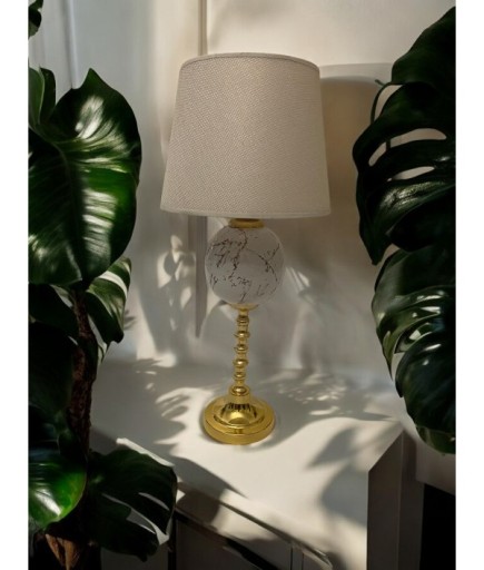 Altın Detaylı Bombeli Abajur