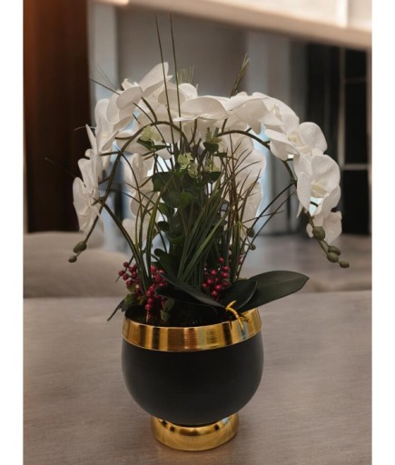 Siyah Çiçekli Dekoratif Saksı