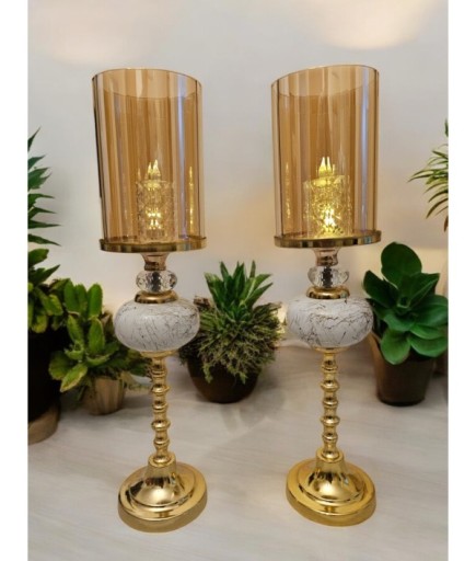 İkili Bombeli Gümüş Antrasit Renk Şamdan