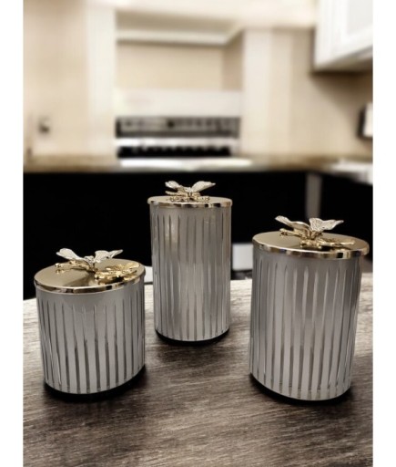 3'lü Çizgili Dekoratif Kavanoz Seti