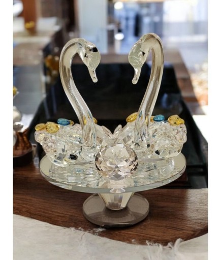 Kristal Kesim Aynalı Dekoratif Kuğu Obje