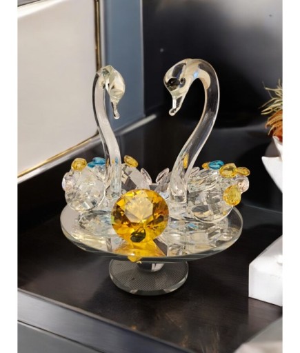 Kristal Kesim Aynalı Dekoratif Kuğu Obje