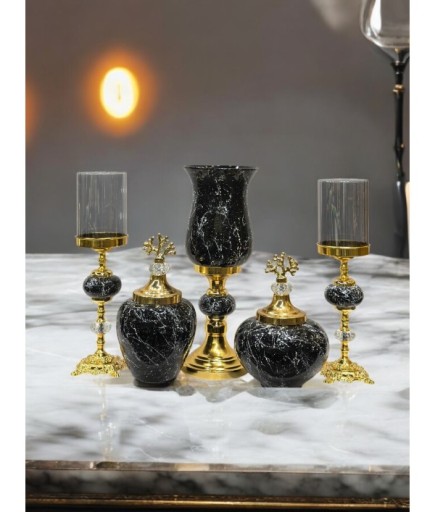 5'li Dekoratif Setli Şamdan Set