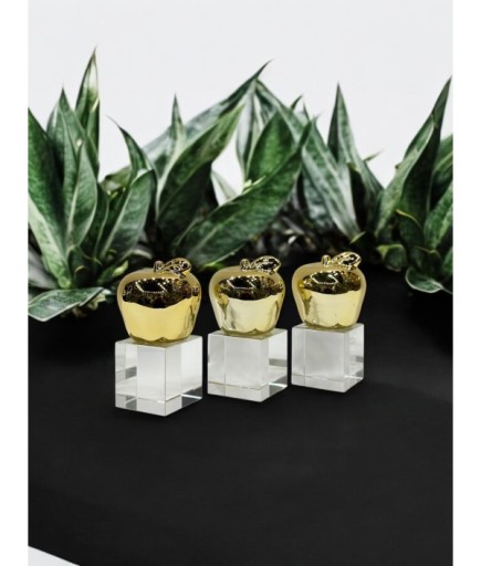 Elma Kristal Altın Renk Dekoratif Obje