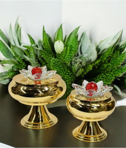 Kristal Detaylı Altın Renk Dekoratif Kase