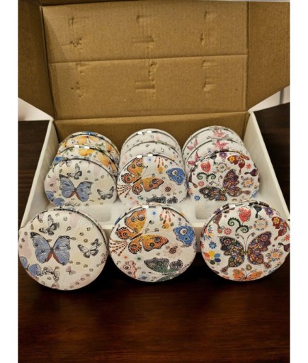 Karışık Renkte Kelebek Desenli Yuvarlak Cep Aynası