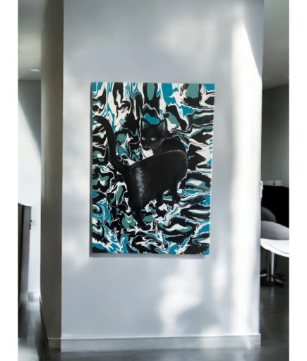 35 x 50 Kedi Tema Tuval üzeri Akrilik Boya Tablo