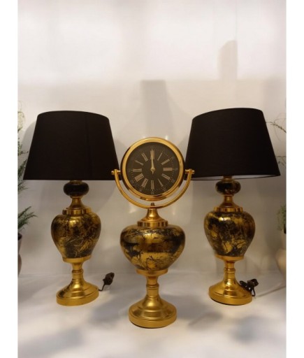 2'li Abajurlu Saatli Set Dekoratif Analog Saat