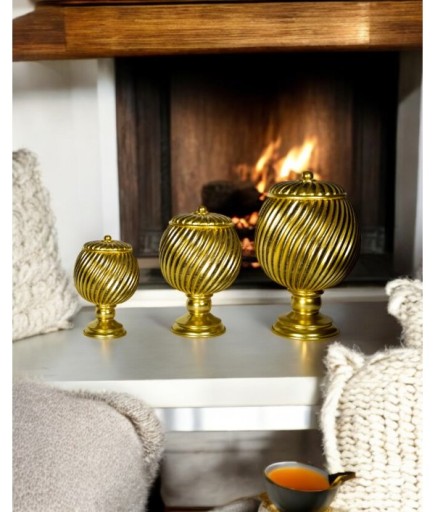 3'lü Çizgi Desenli Dekoratif Jar Objeler C 419