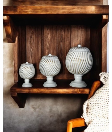 3'lü Çizgi Desenli Dekoratif Jar Objeler C 419