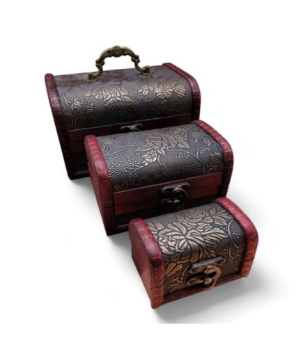 3'lü Ahşap Deri Sandık Kutu