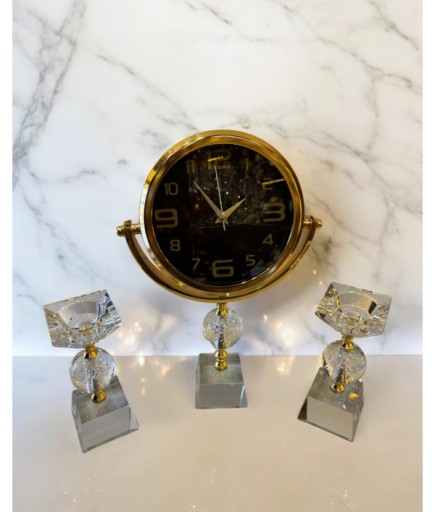Kristal Şamdanlı Metal Kararma Yapmaz Metal Saat  3'lü Set