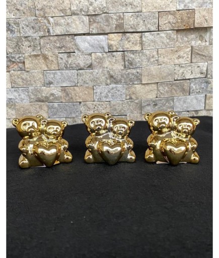 3'lü Dekoratif Hediyelik Ayıcıklı Gold Ayıcık