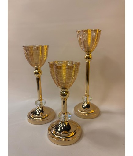 3'lü Altın Renk Dekoratif Şamdan