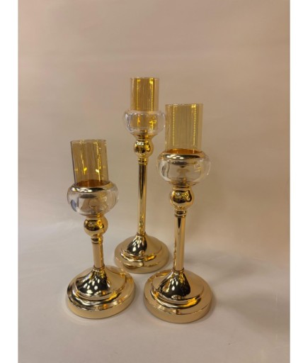3'lü Altın Renk Dekoratif Şamdan