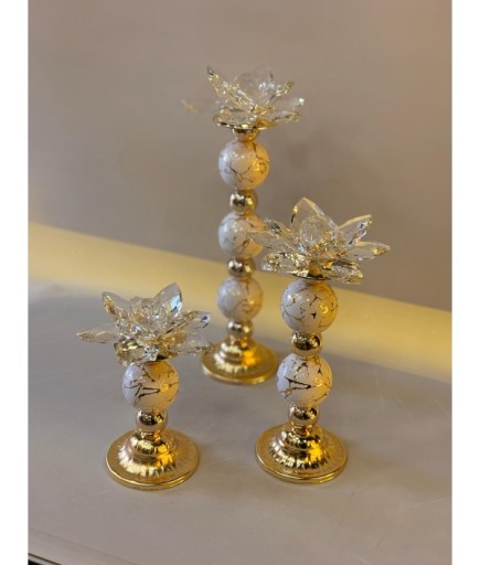 Kristal Topcuklu Dekoratif Çiçek Dekorlu Set Obje