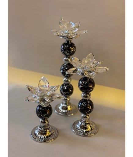 Kristal Topcuklu Dekoratif Çiçek Dekorlu Set Obje