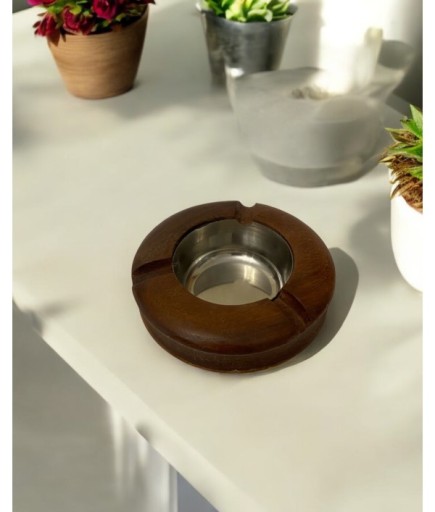 Ahşap Kahve Rengi İçi Çelik Dekoratif Küllük