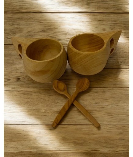 Kaşıklı El İşçiliği Ayous Ağacı Bardak