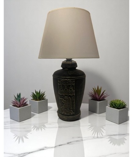 Gümüş Renk Eskitme El Yapımı Sümer Dekoratif Abajur