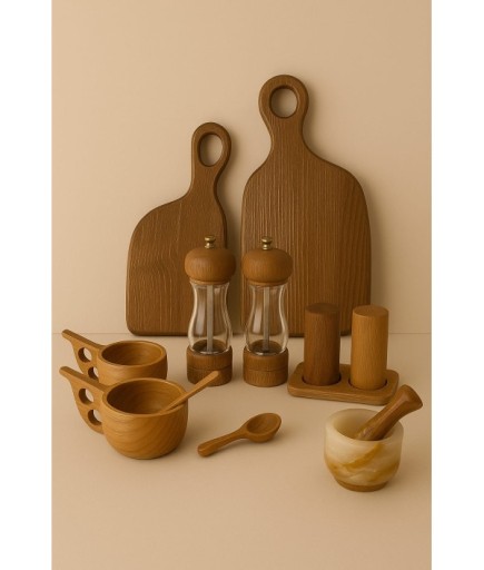 10 Parça El Yapımı Ahşap Mutfak Seti – Doğal, Özgün ve Fonksiyonel Tasarım