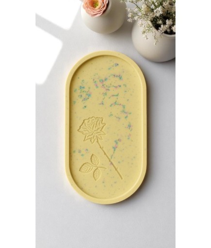 Gül Çizimli El Yapımı Dekoratif Tabak – Özel Tasarım (23 x 13 cm)