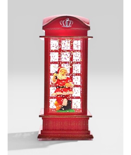 Simli LED Işıklı İngiliz Telefon Kulübesi Noel Baba Yılbaşı Dekoru