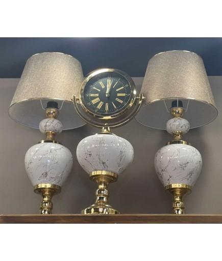 KREM GOLD 2 Lİ ABAJUR SAAT SET